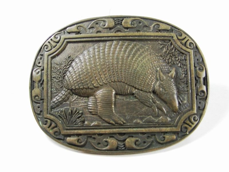 Vintage Armadillo Solid Brass Belt Buckle By Award Design Medals 71315