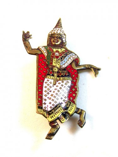 Vintage Siam Enameled Goddess Brooch Marked  Royal