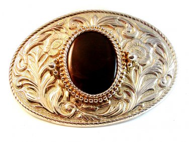 Vintage Silvertone & Brown Stone Belt Buckle