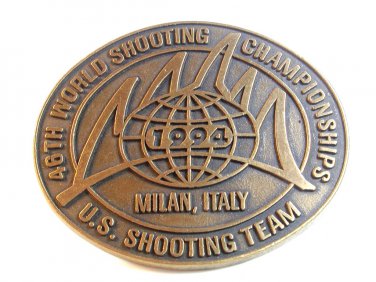 1994 46th World Shooting Championship U.S. Team Belt Buckle Milan Italy