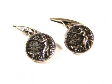 Small Vintage Silvertone Hunter & Bird Dog Button Cufflinks Unbranded 72315