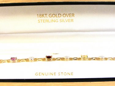 Sterling Silver  w/ 18K Gold Overlay & Natural Stones Bracelet MIB