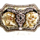 Ladies Rhinestone & Mother of Pearl Chips Bull Skull Belt Buckle