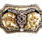 Ladies Rhinestone & Mother of Pearl Chips Bull Skull Belt Buckle