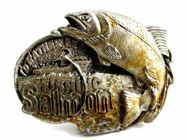 1982 I'd Rather Be Fishing Salmon Belt Buckle by M&M Limited 82614