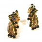 Vintage Green Rhinestone Clip On Earrings by HOBE 71215