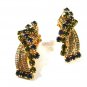Vintage Green Rhinestone Clip On Earrings by HOBE 71215