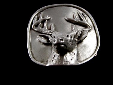 Buck Deer Antlers Rack Pewter Belt Buckle by KEV Made in USA 6514 Old New Stock