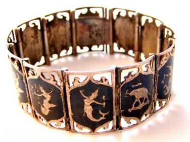 Vintage Siam Sterling Niello Dancers Elephants Bracelet