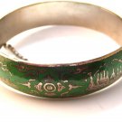 Vintage Siam Sterling Dark Forest Green Niello Dancer Bangle Bracelet