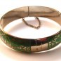 Vintage Siam Sterling Dark Forest Green Niello Dancer Bangle Bracelet