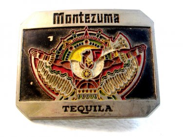 Vintage Montezuma Tequila Enameled Belt Buckle