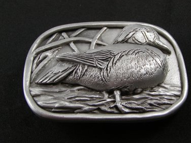 Duck In Grasslands Pewter Belt Buckle by KEV Made in USA 6514 Old New Stock