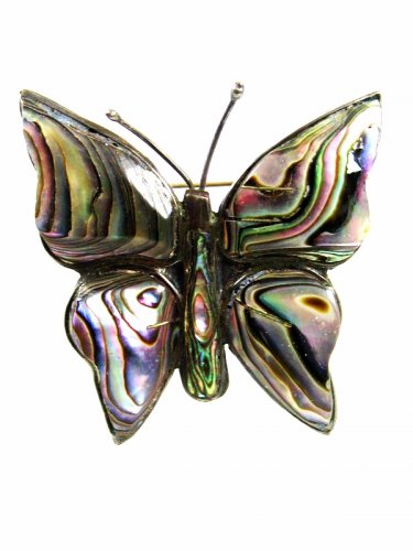Vintage Mexican Sterling & Abalone Butterfly Brooch Signed Old Eagle Mark 102014