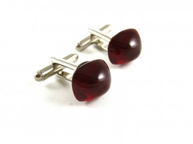 Unmarked Silvertone & Red Cufflinks 11062013yyu