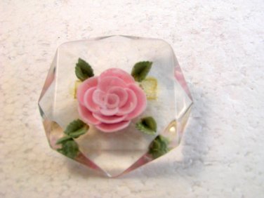 Vintage Lucite Flower Pink Rose Brooch