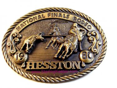 1980 Hesston Cowboy Rodeo Calf Roping. Brass Belt Buckle Limited Edition