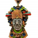 Mexican Aztec / Mayan Enameled Copper Necklace Signed With a Crown 7714