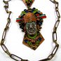 Mexican Aztec / Mayan Enameled Copper Necklace Signed With a Crown 7714