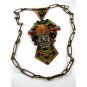 Mexican Aztec / Mayan Enameled Copper Necklace Signed With a Crown 7714