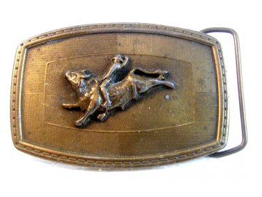 Vintage Western Cowboy Rodeo Steer Breaking Belt Buckle