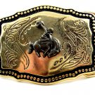 Made in USA Western Goldtone Black Cowboy on Broncho Belt Buckle #102113r