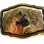 Made in USA Western Goldtone Black Cowboy on Broncho Belt Buckle #102113r