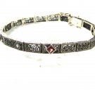 Edwardian / Art Deco Sterliing Silver & Garnets Filigree Bracelet Unbranded 7715