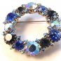 Fabulous And Flashy Vintage Blue Rhinestone Brooch