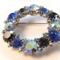 Fabulous And Flashy Vintage Blue Rhinestone Brooch