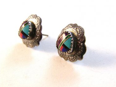 Native American Sterling Silver Multi Stone Heart Earrings