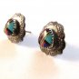 Native American Sterling Silver Multi Stone Heart Earrings