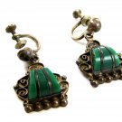 Signed Mexican Sterling Silver & Green Stone Screw Back Earrings 04212014