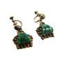 Signed Mexican Sterling Silver & Green Stone Screw Back Earrings 04212014