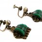 Signed Mexican Sterling Silver & Green Stone Screw Back Earrings 04212014