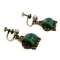 Signed Mexican Sterling Silver & Green Stone Screw Back Earrings 04212014