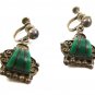 Signed Mexican Sterling Silver & Green Stone Screw Back Earrings 04212014