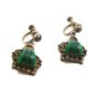 Signed Mexican Sterling Silver & Green Stone Screw Back Earrings 04212014
