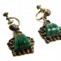 Signed Mexican Sterling Silver & Green Stone Screw Back Earrings 04212014