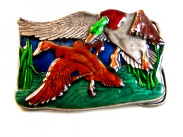 Vintage 1977 Bergamont Ducks in Flight Enameled Belt Buckle