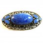 Vintage Brass ? Blue Glass & Blue Enamel Filigree Brooch 0102201312