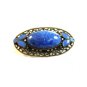 Vintage Brass ? Blue Glass & Blue Enamel Filigree Brooch 0102201312
