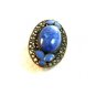Vintage Brass ? Blue Glass & Blue Enamel Filigree Brooch 0102201312