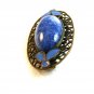 Vintage Brass ? Blue Glass & Blue Enamel Filigree Brooch 0102201312