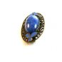 Vintage Brass ? Blue Glass & Blue Enamel Filigree Brooch 0102201312