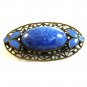 Vintage Brass ? Blue Glass & Blue Enamel Filigree Brooch 0102201312