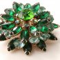 Unsigned Vintage  Rhinestone Green Blue Brooch
