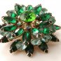 Unsigned Vintage  Rhinestone Green Blue Brooch