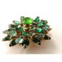 Unsigned Vintage Rhinestone Green Blue Brooch