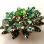 Unsigned Vintage Rhinestone Green Blue Brooch